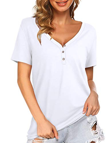 T Shirts for Women V Neck Tshirts Short Sleeve Summer Tops White L