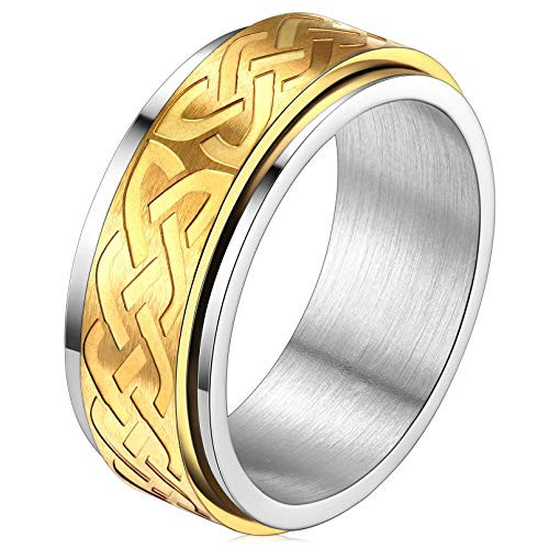 FaithHeart Stainless Steel Band Rings for Male Vintage Celtic Knot Jewelry Rotatable Rings for Women Size 12