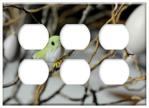 Triple Duplex Outlet Wall Plate Cover - Easter Egg Bird Tree Nature Outdoors Branch