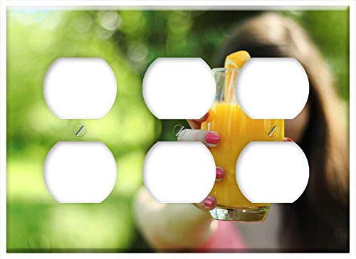 Triple Duplex Outlet Wall Plate Cover - Orange Juice Healthy Glass Drink Juice Orange