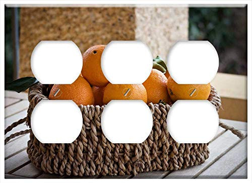 Triple Duplex Outlet Wall Plate Cover - Oranges Fruit Fresh Fruit Winter Vitamins Juice
