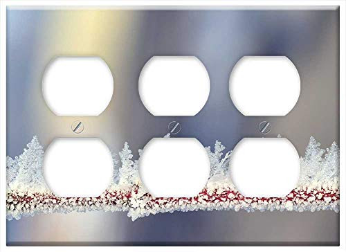 Triple Duplex Outlet Wall Plate Cover - Ice Frozen Cold Winter Frost Close Branch