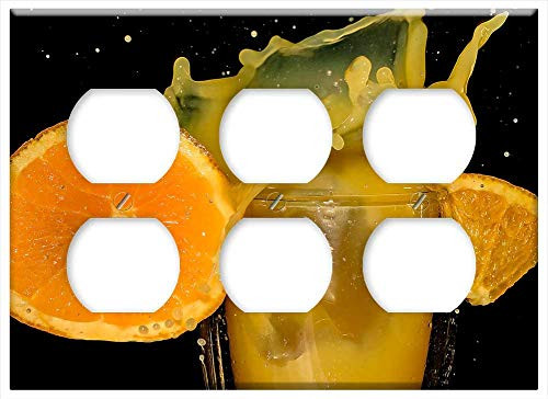Triple Duplex Outlet Wall Plate Cover - Orange Juice Orange Slice Pieces Of Orange