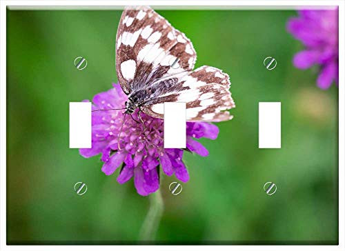 Switch Plate Triple Toggle - Butterfly Flower Purple Pointed Flower Blossom 1