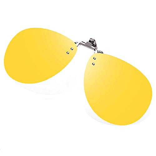 Polarized Clip-on Night Driving Glasses Flip-up Anti-Glare UV Protection Nighttime Glasses for Prescription Glasses -Yellow/Night Vision-