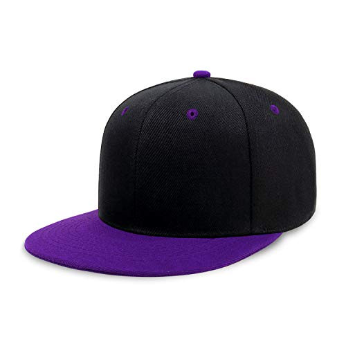 CHOK.LIDS Flat Bill Visor Classic Snapback Hat Blank Adjustable Brim High Top End Trendy Color Style Two Tone Baseball Cap -Black/Purple-