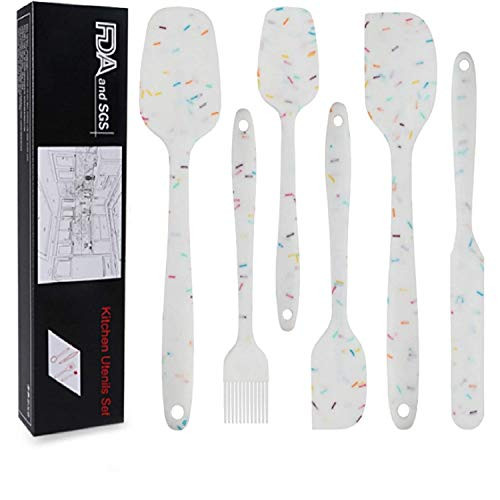 6 Pcs Silicone Confetti Spatula Set Rubber Spatulas Non-Stick Kitchen Utensils Spalutas Heat Resistant with Stainless Steel Core for Kitchen Baking-Mixing and Cooking -confetti-