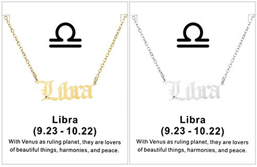 CHUYUN 2Pcs Old English Libra Zodiac Necklace for Women- Horoscope Birth Star Sign Letter Astrology Constellation Necklace Birthday Gift -Libra- CHUYUN 2Pcs Old English Libra Zodiac Necklace for Women- Horoscope Birth Star Sign Letter Astrology Constellation Necklace Birthday Gift -Libra-
