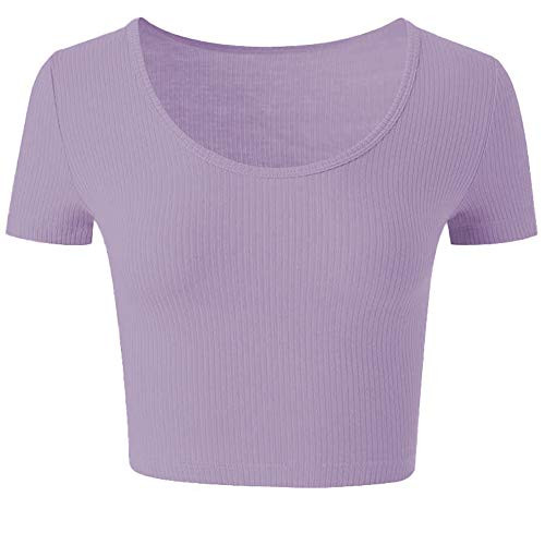 hearain Crop Tops for Women Basic Scoop Neck Tight Cropped Tee Short Sleeve Tank top Sexy Summer Shirts Purple 07 S