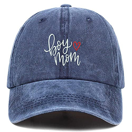 Boy Mama Denim Cap?Boy Mom Baseball Cap Vintage Washed Distressed Adjustable Dad Hat for Women Outdoor -Navy-