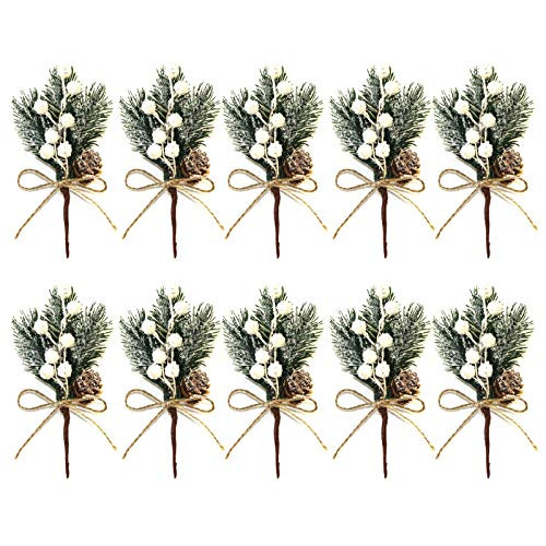 Zhangjiang 10pcs Christmas Artificial Pine Branch Berry Holly Flower Bouquet Pick Xmas Decor Ornament for Christmas Flower Arrangements Wreaths Holiday Decorations