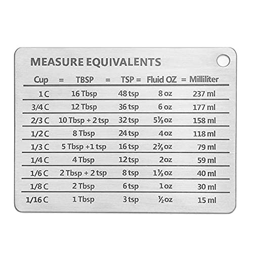Professional Measurement Conversion Chart Refrigerator Magnet Stainless Steel Fridge Magnets Useful Kitchen Conversion Chart Magnet for Cups- Tablespoons- Teaspoons- Fluid Oz and Milliliters