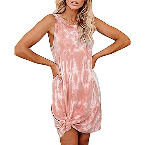 UQGHQO Summer Dress for Women-Women Casual Crew Neck Ruched Sleeveless Tank Bodycon 2021 Shirt Short Mini Dresses Orange UQGHQO Summer Dress for Women-Women Casual Crew Neck Ruched Sleeveless Tank Bodycon 2021 Shirt Short Mini Dresses Orange