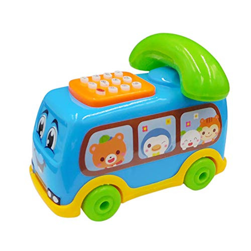 Tomppy Musical School Bus Phone Toy - Cartoon Telephone Button Toy Bus - Music Toy Truck with Light  and  Sound - Early Educational Developmental Puzzle Toys Gifts for Kids