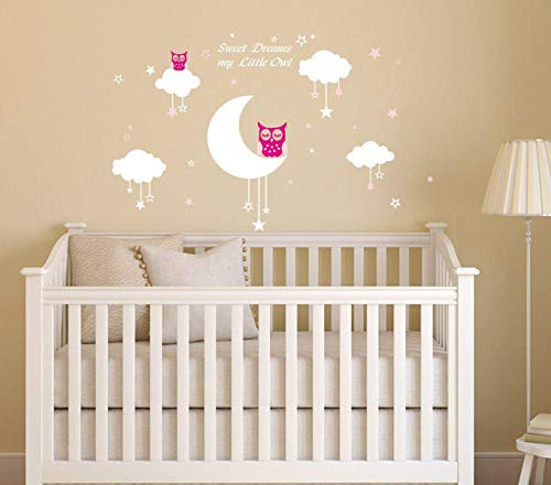 Nursery Wall Decals~Moon Clouds Stars Wall Decals Sweet Dreams My Little Owl Quotes Vinyl Wall Sticker Good Night Nursery Wall Decor for Kids Baby Room Decoration (Pink) Nursery Wall Decals~Moon Clouds Stars Wall Decals Sweet Dreams My Little Owl Quotes Vinyl Wall Sticker Good Night Nursery Wall Decor for Kids Baby Room Decoration (Pink)
