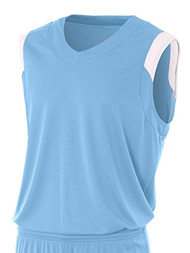 A4 Mens Moisture Management v-Neck Muscle Shirt- 2XL- Lt Blue/White