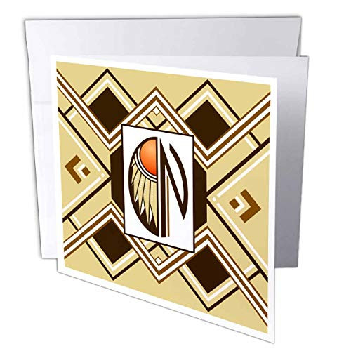 3dRose Russ Billington Monograms- Art Deco- Letter N - Letter N- Art Deco Native American Dreamcatcher Themed Monogram - 1 Greeting Card with Envelope -gc_299638_5-