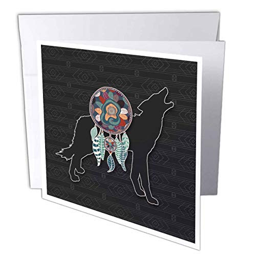 3dRose Doreen Erhardt Native American - Wild Coyote with Dream Catcher Native American Animal Guide - 1 Greeting Card with Envelope -gc_304656_5-