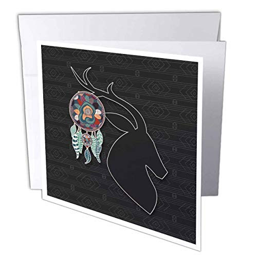 3dRose Doreen Erhardt Native American - Deer Head Silhouette in Native American Tribal Style and Dream Catcher - 1 Greeting Card with Envelope -gc_304658_5-