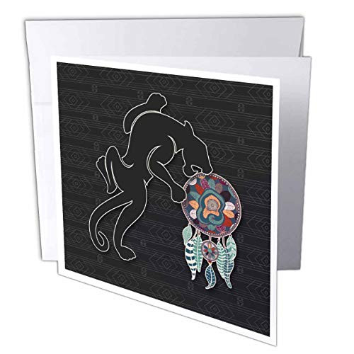 3dRose Doreen Erhardt Native American - Jaguar and Dream Catcher in Tribal Patterned Native American Theme - 1 Greeting Card with Envelope -gc_304664_5-