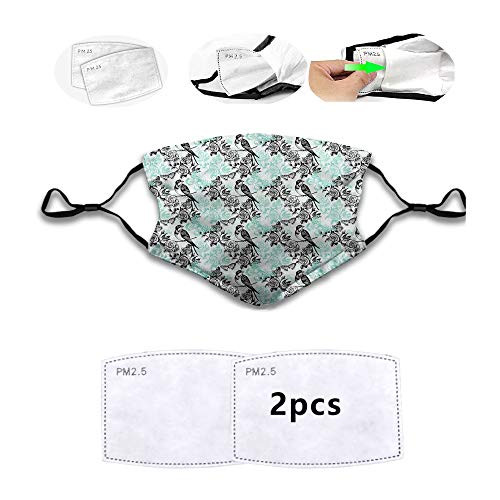 Reusable Face Shield Mouth Scraf Pigeon Bird on A Rose Branch with Butterflies in Secret Garden Classical Print