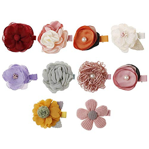 oenbopo Baby Girls Hair Clips 10Pcs Flower Hair Clip Set Floral Barrettes Handmade Hair Accessories for Newborn Infant Toddler Kids