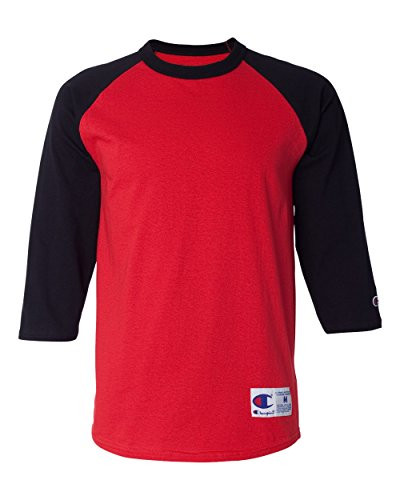 Champion Men's Raglan Baseball T-Shirt- Scarlet/Black- Medium