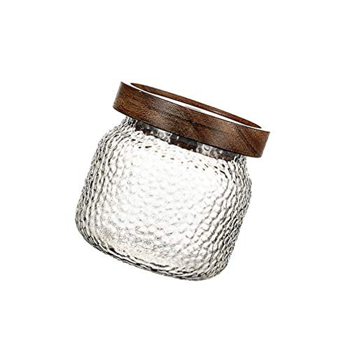 Cabilock Glass Storage Jars with Wooden Lid Clear Sealed Canister Food Container Tea Jar for Loose Tea Coffee Bean Food -500ml-