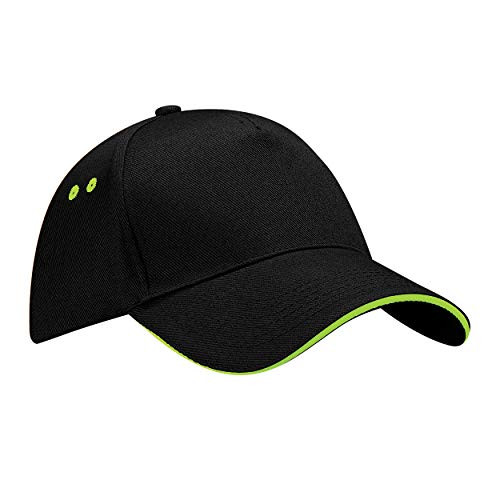 Beechfield Unisex Ultimate 5 Panel Contrast Baseball Cap With Sandwich Peak / Headwear -One Size- -Black/Lime Green-