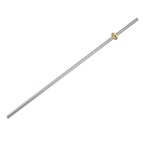 uxcell 400mm T8 OD 8mm Pitch 2mm Lead 2mm Stainless Steel Lead Screw Rod with Copper Nut -Acme Thread- for 3D Printer Z Axis