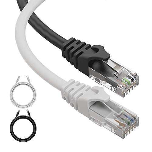 Cat6 Ethernet Cable- 20 Feet -2 Pack- LAN- utp Cat 6- RJ45- Network Cord- Patch- Internet Cable - 20 ft - White  and  Black