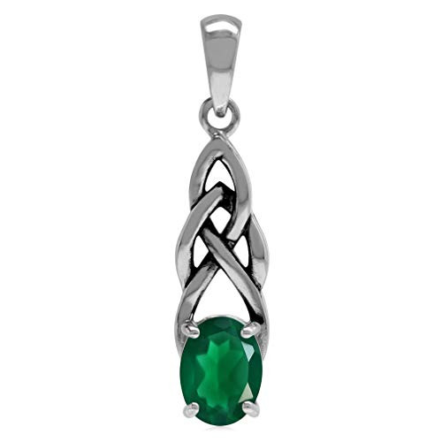 Silvershake 1.12ct. Natural Emerald Green Agate 925 Sterling Silver Celtic Knot Solitaire Pendant Silvershake 1.12ct. Natural Emerald Green Agate 925 Sterling Silver Celtic Knot Solitaire Pendant