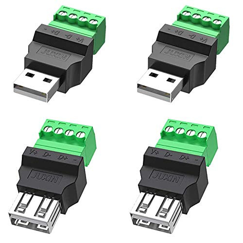 Jienk 4Packs USB 2.0 Type A Male/Female to 4 Pin Screw Terminal Block Connector- Portable Pluggable Type Adapter Connector Converter 300V 8A