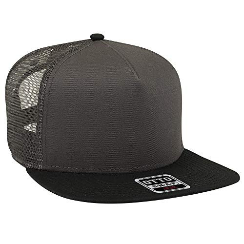 Otto Square Flat Visor SNAP 5 Panel Mesh Back Trucker Snapback Hat - Blk/Ch.Gry/Ch.Gry