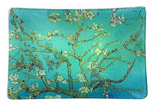 Value Arts Trinket Dish- Vincent Van Gogh Almond Blossom- Rectangular Glass Catchall Jewelry Tray- 5.75 Inches Wide
