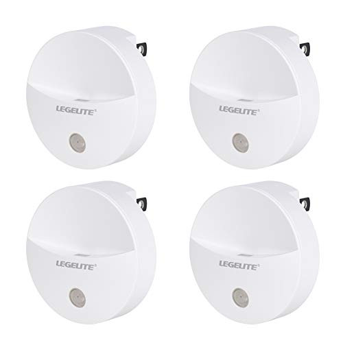 LEGELITE Plug-in Night Light, Warm White LED Nightlight, Dusk-to-Dawn Sensor, Bedroom, Bathroom, Kitchen, Hallway, Stairs, Energy Efficient, Compact (4 Pack)