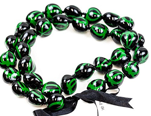 Barbra Collection Hawaiian Style Kukui Nut Lei Hand Painted Green Turtle 32 Inches