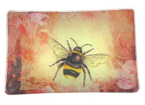 Value Arts Trinket Dish- Bumblebee Rectangular Glass Catchall Jewelry Tray- 5.75 Inches Wide Value Arts Trinket Dish- Bumblebee Rectangular Glass Catchall Jewelry Tray- 5.75 Inches Wide