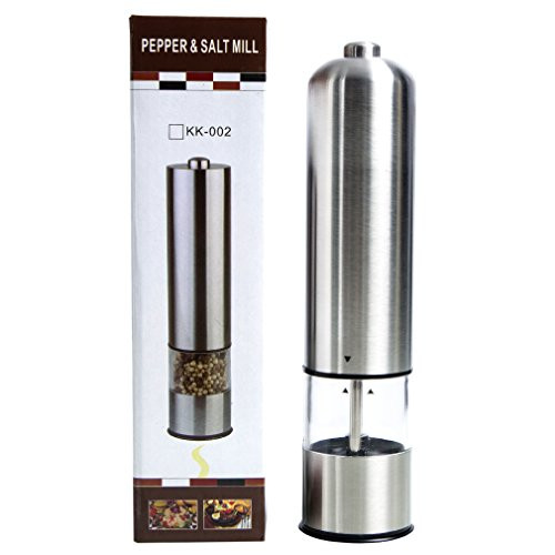 Pepper& Salt Mill with Adjustable Coarseness Stainless Steel Electric Pepper Grinder or Salt Grinder Mill Battery Operated