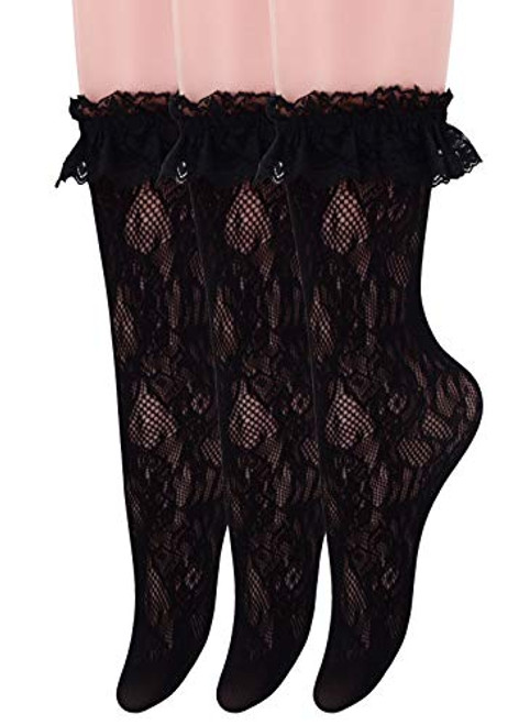 SEMOHOLLI Women Ankle Socks-Women Lace Ruffle Frilly Ankle Socks Fashion Ladies Girl Princess Socks -3 Pairs-black-