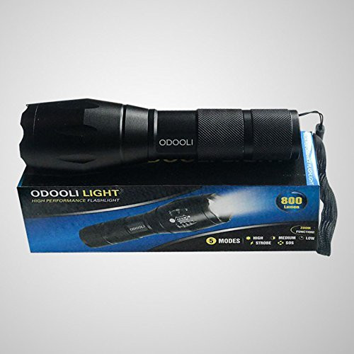 LED Tactical Flashlight - Odooli 800 Lumen XML-T6 Handhold Flashlight-Portable, Zoomable, Waterproof, Super Brightness with 5 Light Modes for Indoor and Outdoor Use, (Batteries Not Included)
