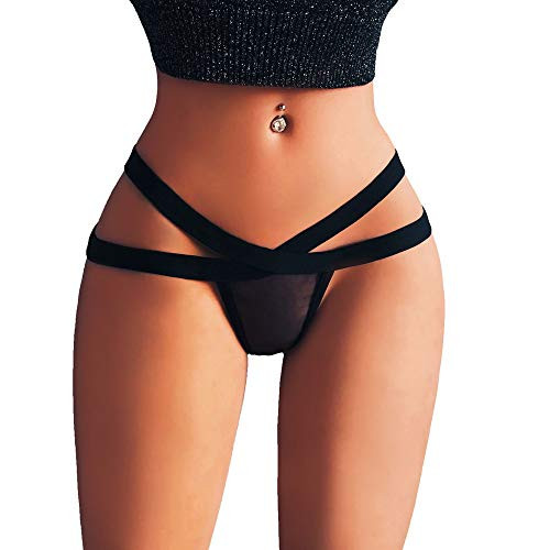 Women T-Back Thong G-String Panties Womens Sexy G-String Thongs Panty Underwear Low Rise T-Back Underpants Women's Micro Back G-String Thong Black Charming Thong Lingerie Strappy Body Harness Panties