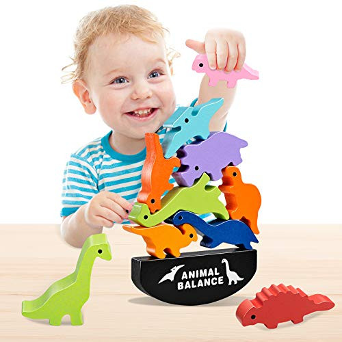 GIFT4KIDS Dinosaur Toys for Kids Age 3-5-Kids Building Blocks Toys for 1 2 3 4 5 Year Old Boys Girls Birthday Gifts Age 1-3-Wooden Stacking Montessori Toys for 2 Year Old Girls Toddler Toys Age 2-4