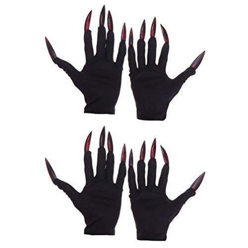 BESPORTBLE 2 Pairs Halloween Finger Gloves Ghost Nail Gloves Fingernails with Red Nails for Halloween Costume Cosplay Party Supplies