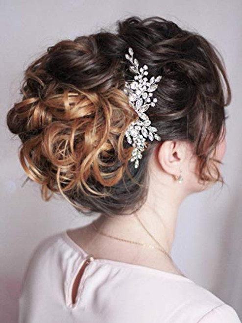 Unicra Bride Crystal Wedding Hair Comb Silver Bridal Headpiece Sparkly Rhinestone Hair Accessorie for Women and Girls