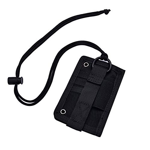 Tactical ID Card Holder Detachable Hook & Loop Patch Badge Holder 1000D Cordura with Adjustable Neck Lanyard Key Ring and Credit Card Organizer (Black-1000D Codura)