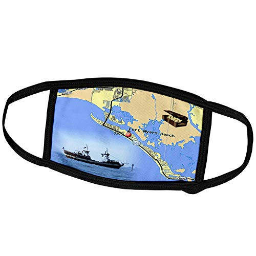 3dRose Face Mask Medium- Print of Ft Myers Beach Chart with Pirate Ship