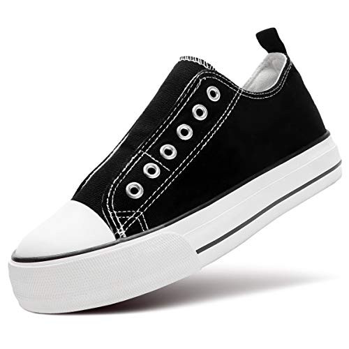 ZGR Womens Classic Platform Canvas Sneakers Slip on Fashion Canvas Casual Shoes-Black-us9-