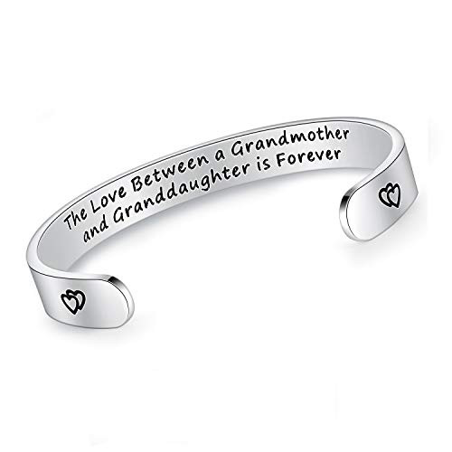 SAM  and  LORI The Love Between A Grandmother And Granddaughter Is Forever Cuff Bracelet Bangle Mom Gifts Jewelry Mothers Day Present for Grandma Christmas Birthday To Grandmother From Granddaughter