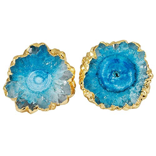 SUNYIK Natural Quartz Geode Druzy Stud Earrings- Irregular Blue SUNYIK Natural Quartz Geode Druzy Stud Earrings- Irregular Blue